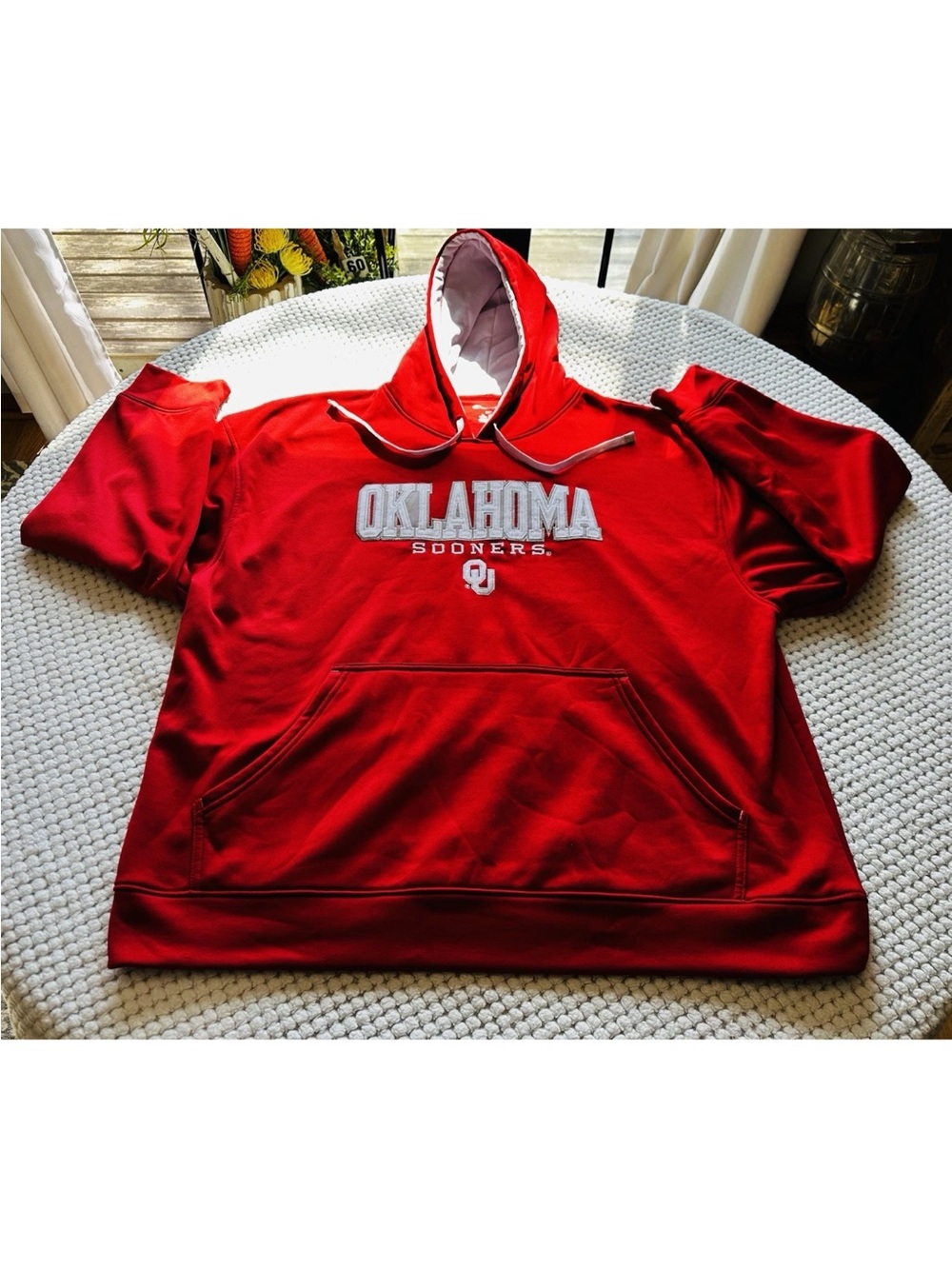 Oklahoma Sooners Champion Men’s 2XL Embroidered Patchwork Red Hoodie